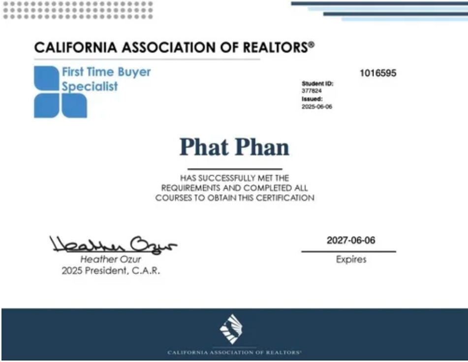 C.A.R. First Time Buyer Specialist Certification